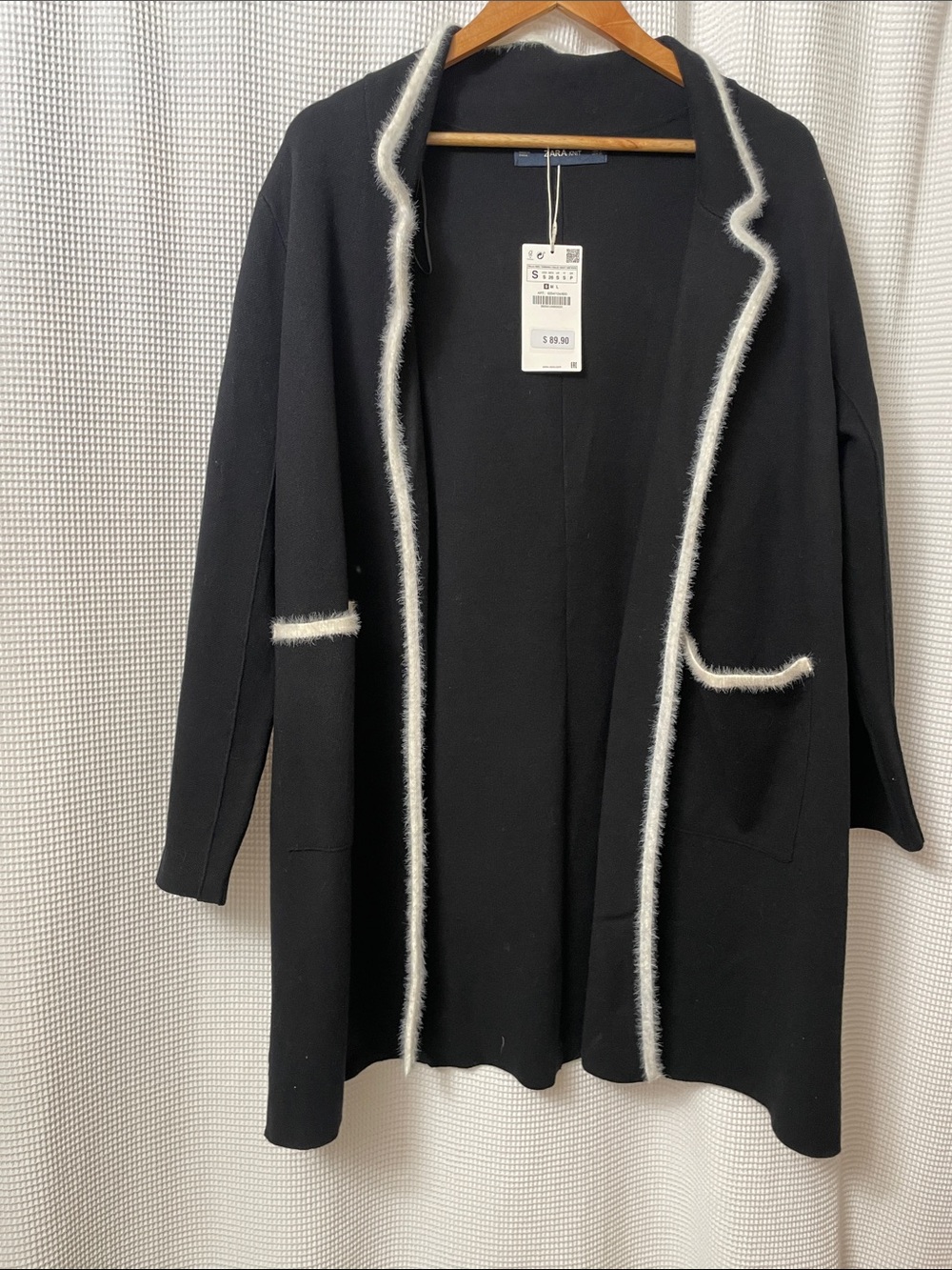 Zara Black Cardigan Coatigan with White Trim